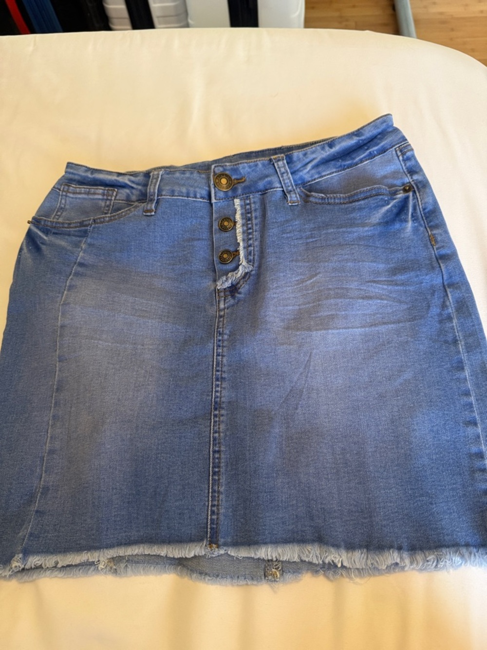 Light Blue Denim Button-Front Mini Skirt